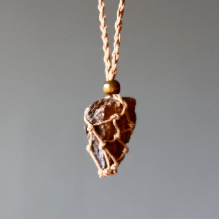 NWA Chondrite Meteorite Necklace Brown Macrame Catcher