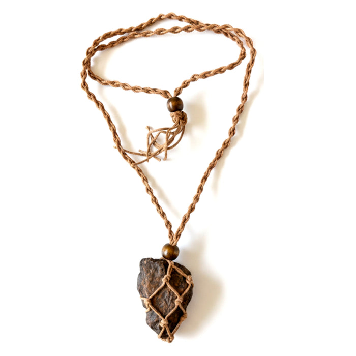 NWA Chondrite Meteorite Necklace Brown Macrame Catcher