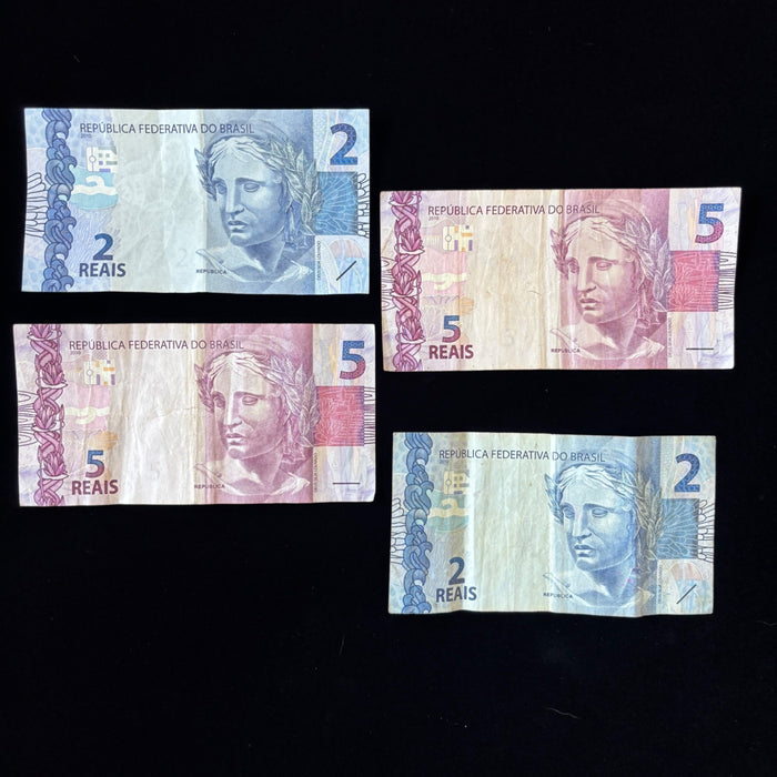 Brazil Banknote Lot 2, 5 Reias Wildlife Egret Bird Turtle Animal Watermark UV