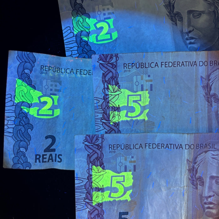 Brazil Banknote Lot 2, 5 Reias Wildlife Egret Bird Turtle Animal Watermark UV