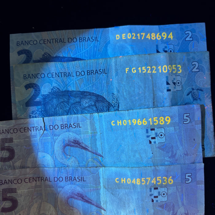 Brazil Banknote Lot 2, 5 Reias Wildlife Egret Bird Turtle Animal Watermark UV