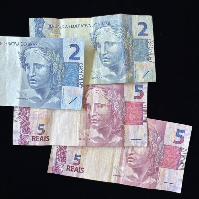Brazil Banknote Lot 2, 5 Reias Wildlife Egret Bird Turtle Animal Watermark UV