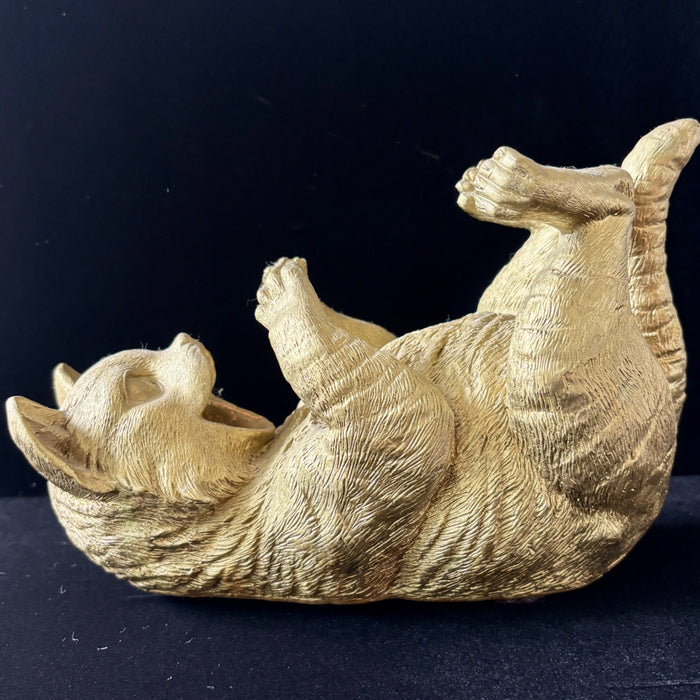 Playful Gold Cat Figurine Crystal Ball Display Holder