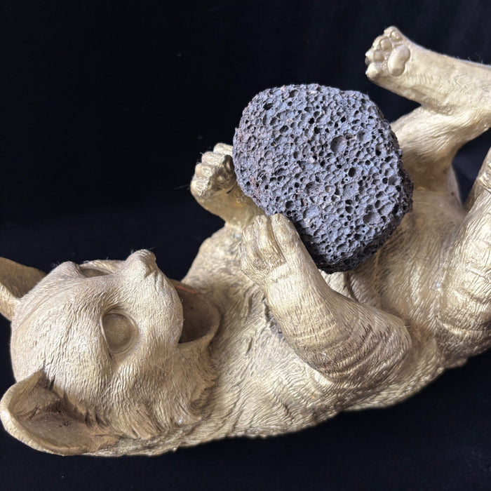 Playful Gold Cat Figurine Crystal Ball Display Holder