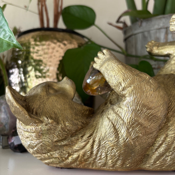 Playful Gold Cat Figurine Crystal Ball Display Holder