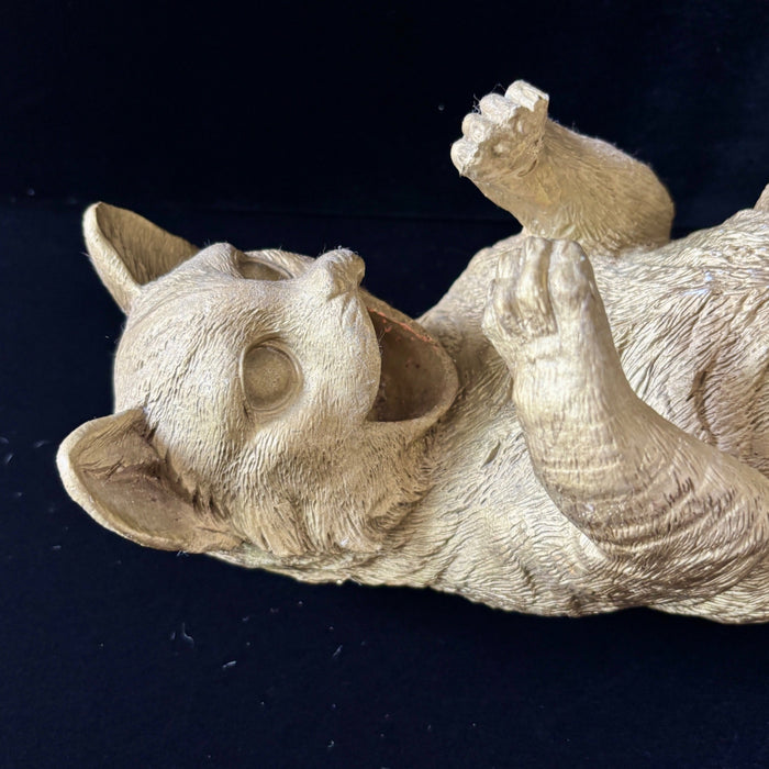 Playful Gold Cat Figurine Crystal Ball Display Holder