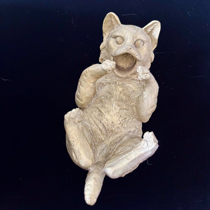 Playful Gold Cat Figurine Crystal Ball Display Holder