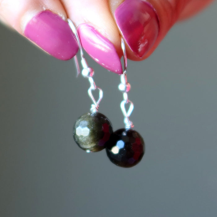 faceted sheen obsidian earrings