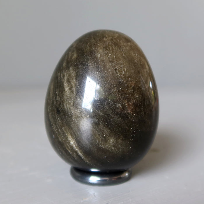 Sheen Obsidian Egg Black Crystal Hematine Display Ring