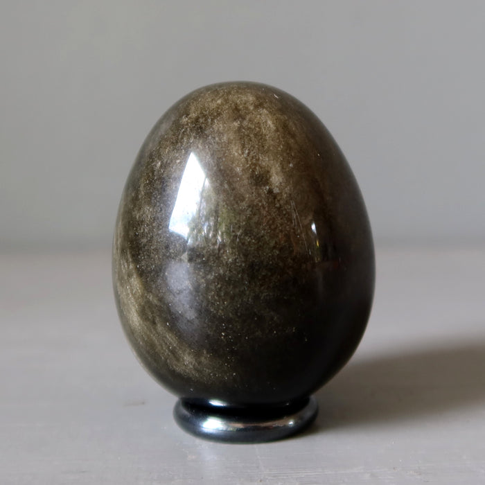 Sheen Obsidian Egg Black Crystal Hematine Display Ring