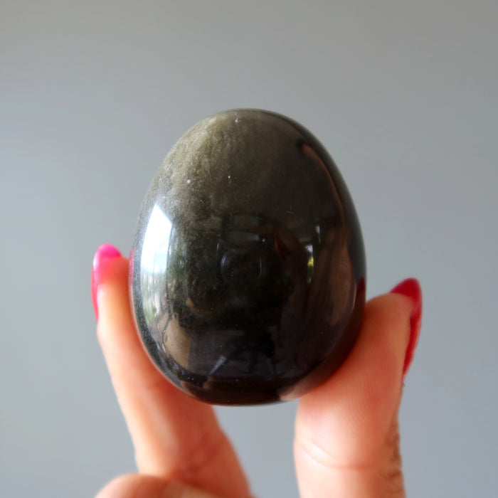 Sheen Obsidian Egg Black Crystal Hematine Display Ring