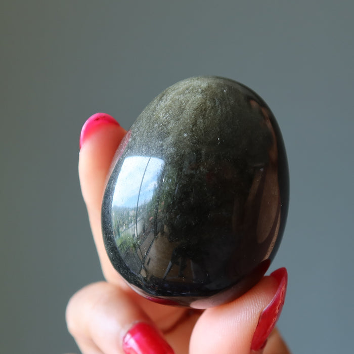 Sheen Obsidian Egg Black Crystal Hematine Display Ring