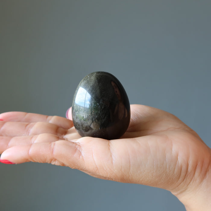 Sheen Obsidian Egg Black Crystal Hematine Display Ring