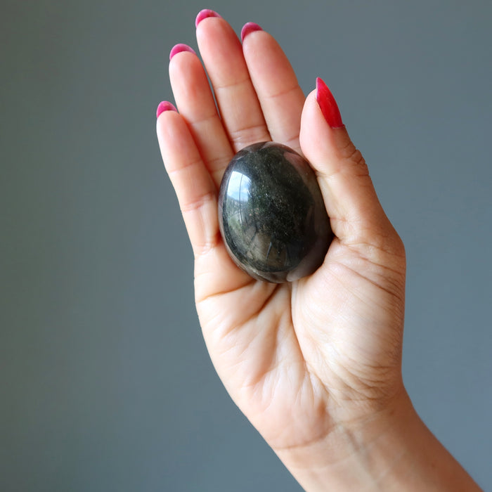 Sheen Obsidian Egg Black Crystal Hematine Display Ring