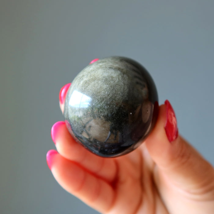 Sheen Obsidian Egg Black Crystal Hematine Display Ring