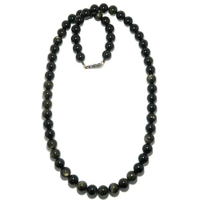 Gold Sheen Obsidian beaded necklace on a white background