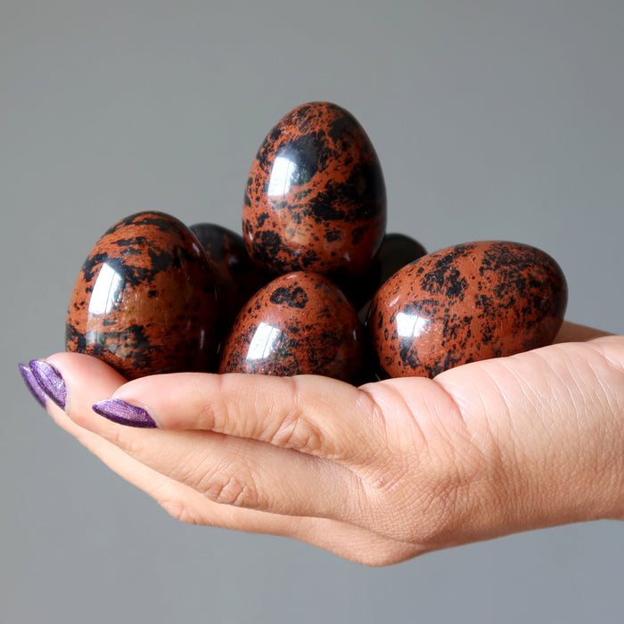 Mahogany Obsidian Egg Bundle of 6 Spiritual Security Red Black Stones