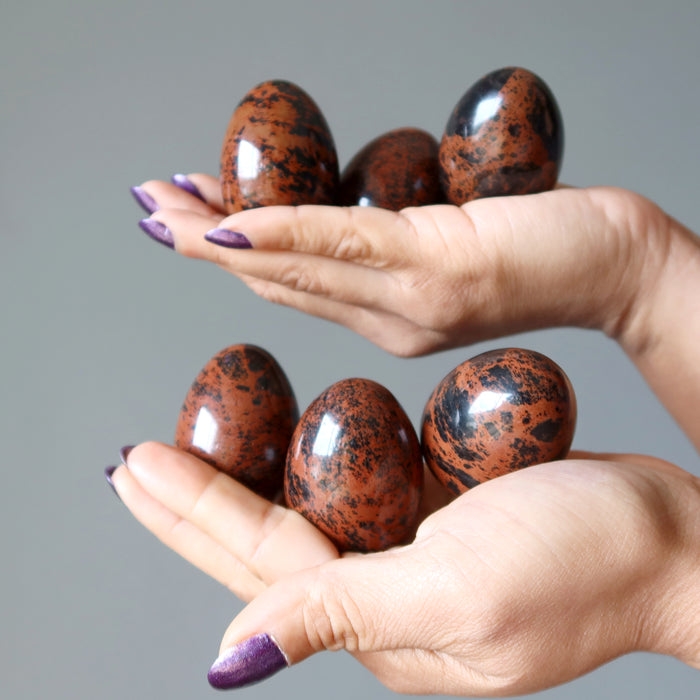 Mahogany Obsidian Egg Bundle of 6 Spiritual Security Red Black Stones