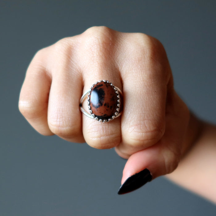 sterling silver mahogany obsidian ring