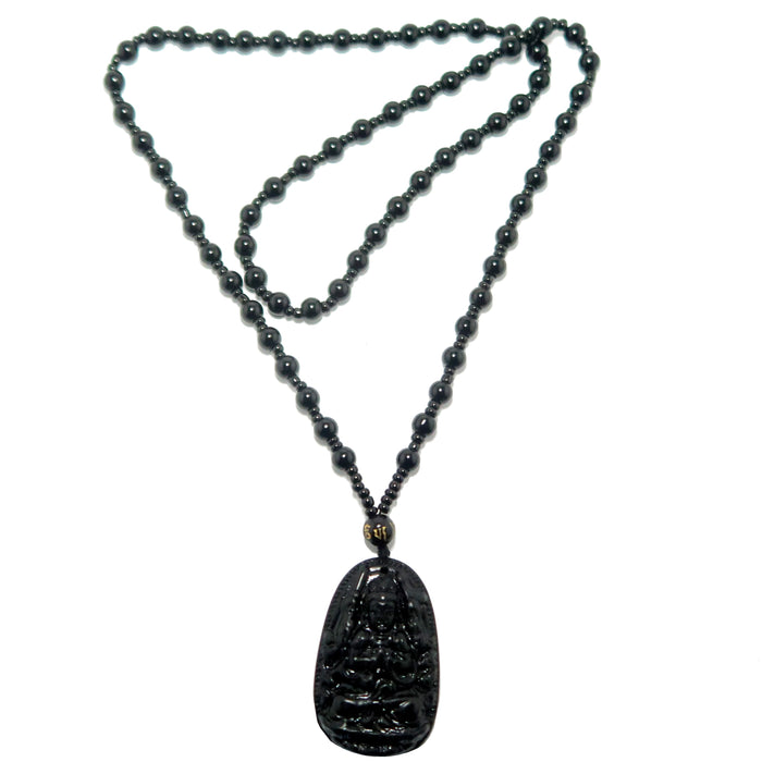 obsidian kwan yin necklace