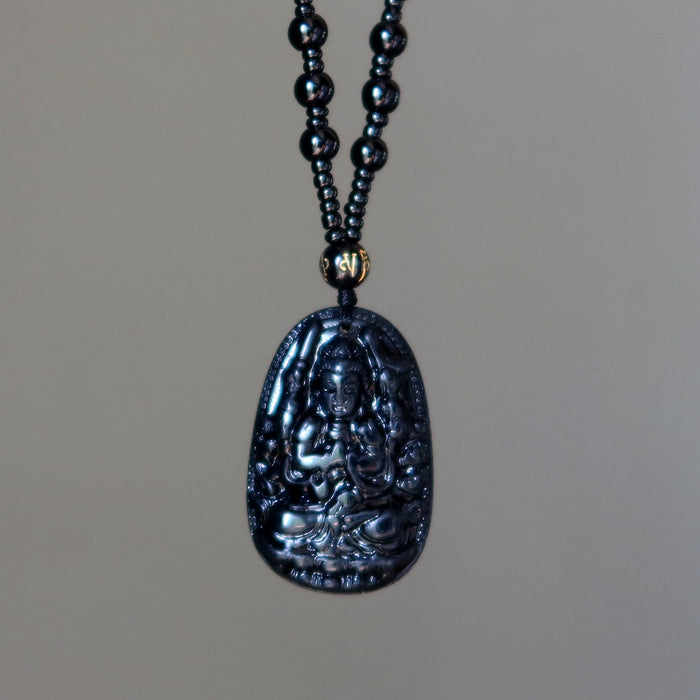obsidian kwan yin necklace