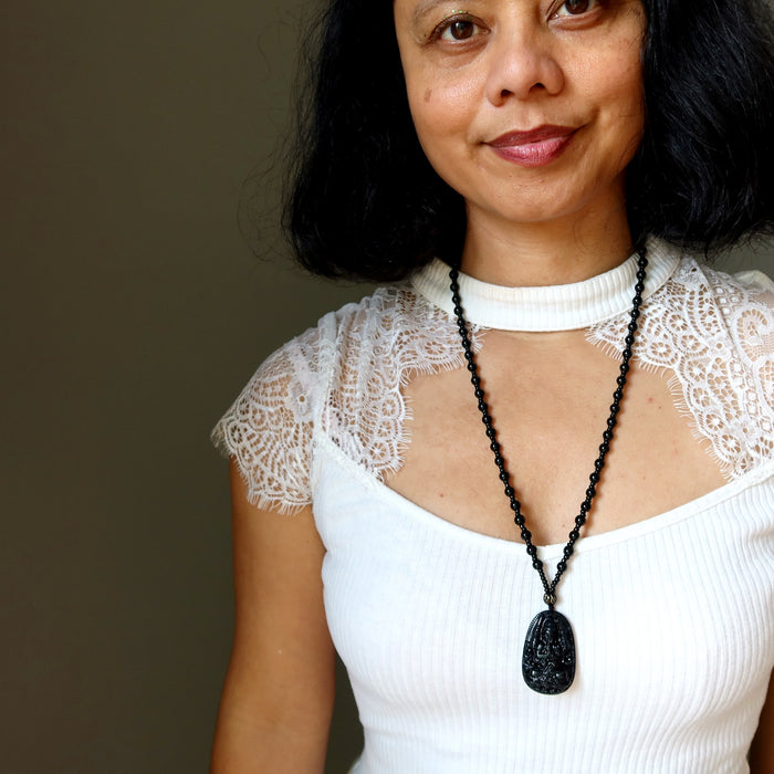 black obsidian kwan yin necklace