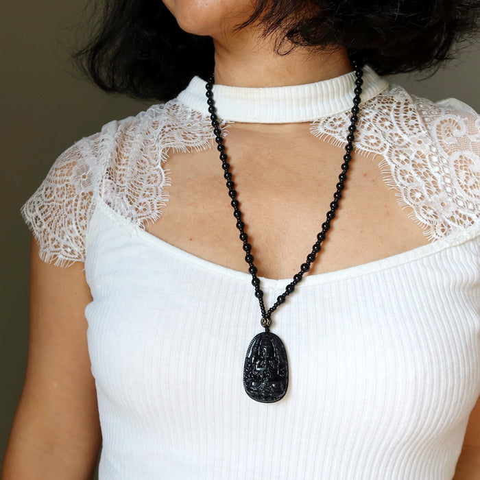 black obsidian kwan yin necklace