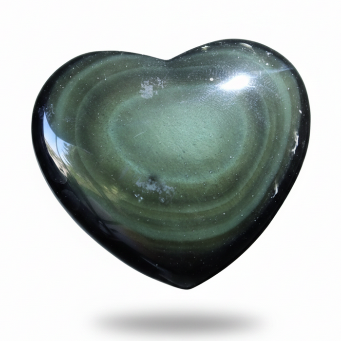 Rainbow Obsidian Heart Flashy Black Polished Crystal