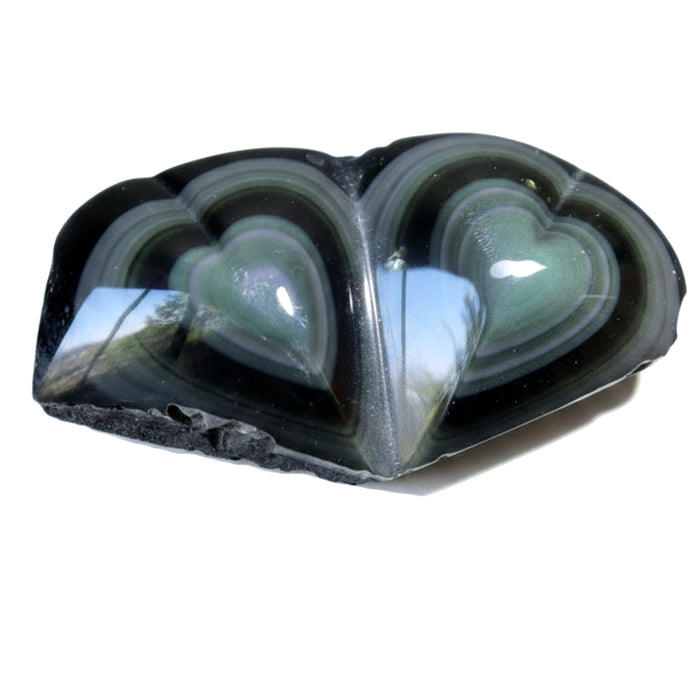 Rainbow Obsidian Double Heart Flashy Black Soulmate Crystal