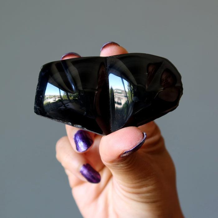 Rainbow Obsidian Double Heart Flashy Black Soulmate Crystal