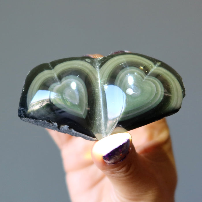 Rainbow Obsidian Double Heart Flashy Black Soulmate Crystal