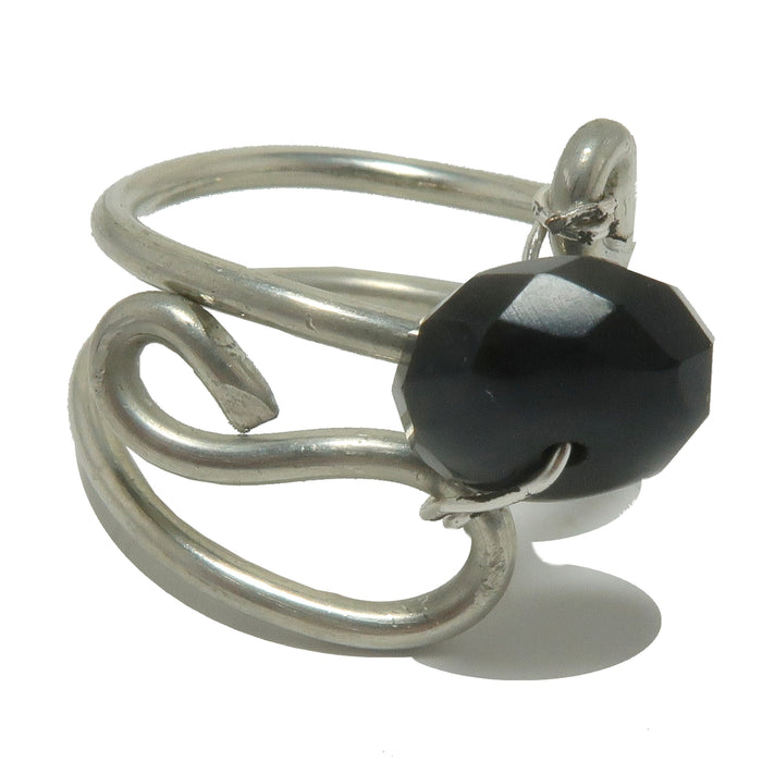 Black Obsidian Ring Graceful Guardian Gem Faceted Size 5.5
