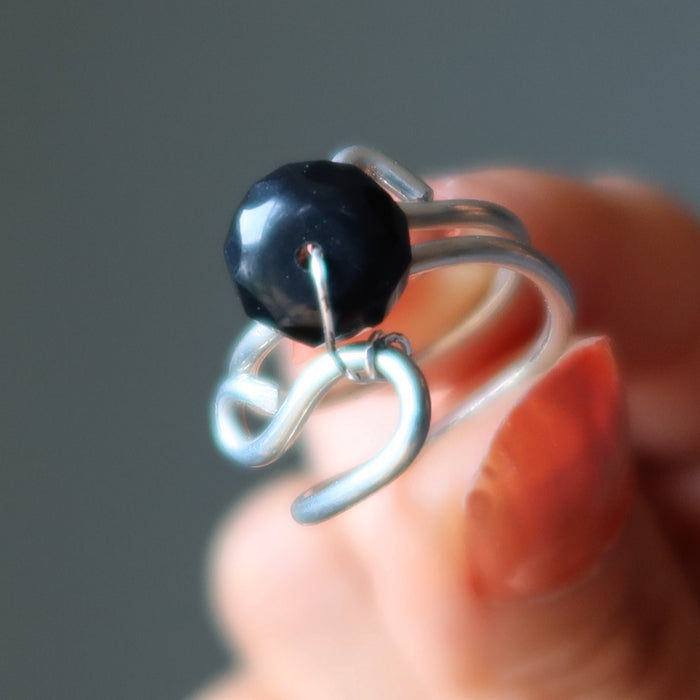 Black Obsidian Ring Graceful Guardian Gem Faceted Size 5.5