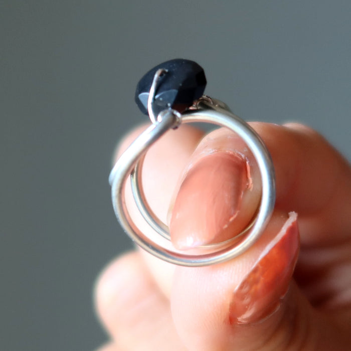 Black Obsidian Ring Graceful Guardian Gem Faceted Size 5.5