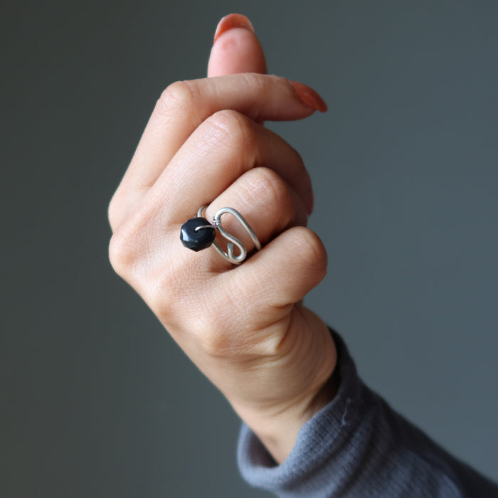 Black Obsidian Ring Graceful Guardian Gem Faceted Size 5.5