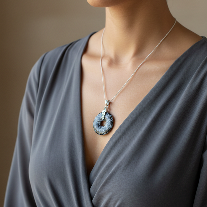 Snowflake Obsidian Pendant Infinite Loop Sterling Silver