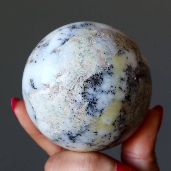 Opal Sphere White Gem Dendritic Enchanting Crystal Ball
