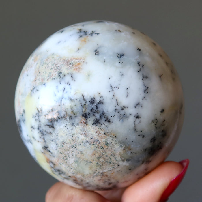Opal Sphere White Gem Dendritic Enchanting Crystal Ball