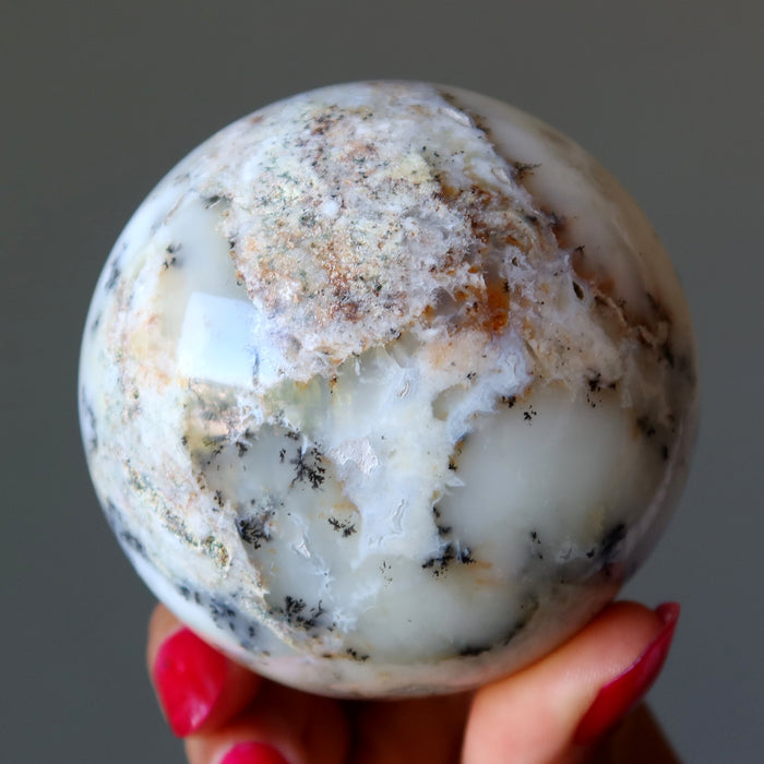 Opal Sphere White Gem Dendritic Enchanting Crystal Ball
