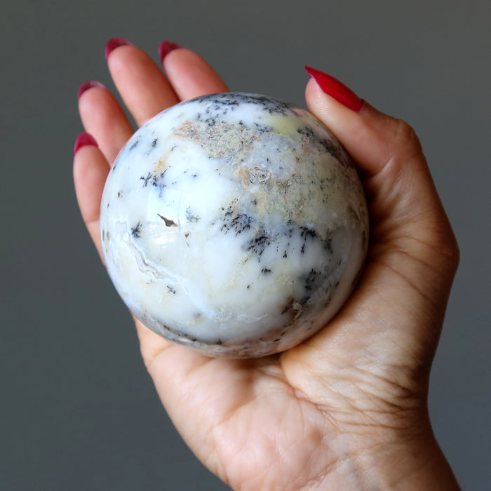 Opal Sphere White Gem Dendritic Enchanting Crystal Ball