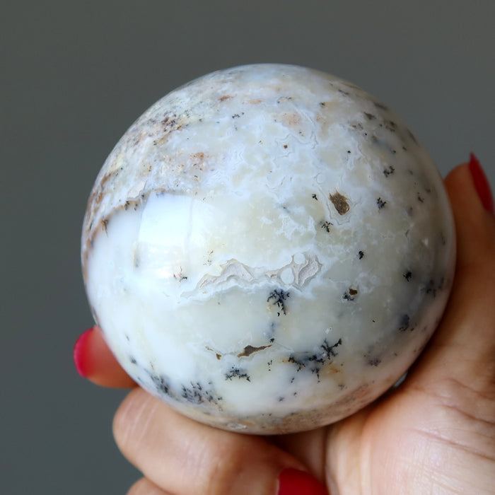 Opal Sphere White Gem Dendritic Enchanting Crystal Ball