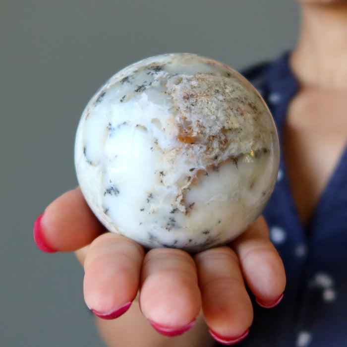 Opal Sphere White Gem Dendritic Enchanting Crystal Ball