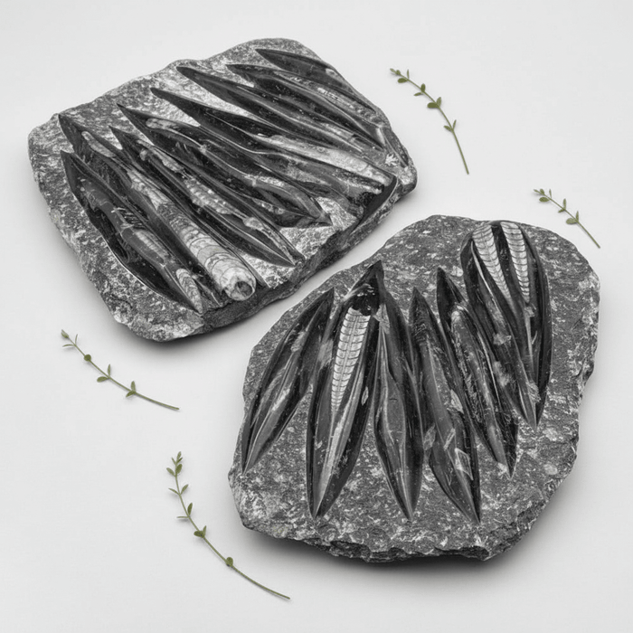 Orthoceras Fossil Plate Slab Black Gray Stone Sculpture