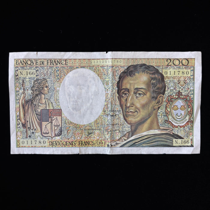 Vintage Banknote 1991 France 200 Francs Large Bill European Currency Watermark