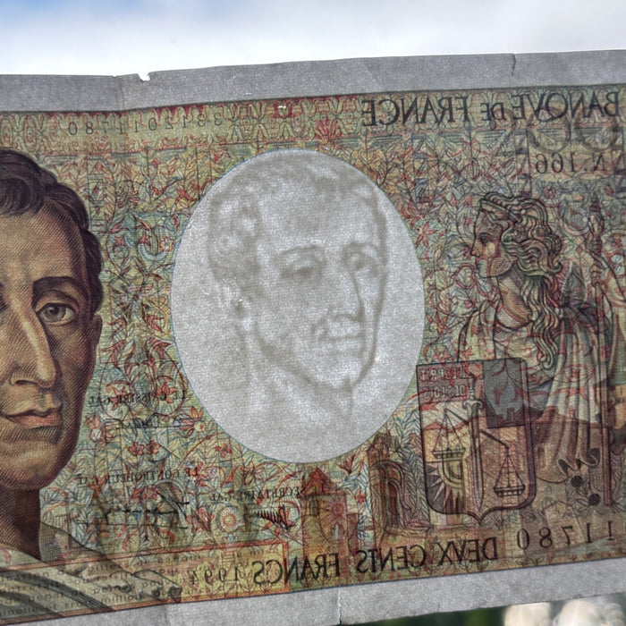 Vintage Banknote 1991 France 200 Francs Large Bill European Currency Watermark