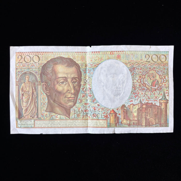Vintage Banknote 1991 France 200 Francs Large Bill European Currency Watermark