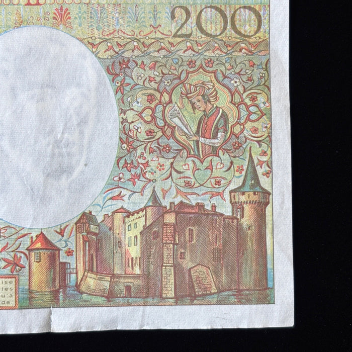 Vintage Banknote 1991 France 200 Francs Large Bill European Currency Watermark
