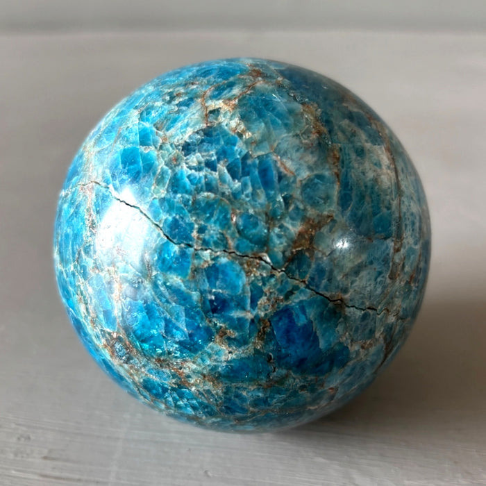 Apatite Sphere Blue Veiny Crystal Ball Wounded Warrior 3"
