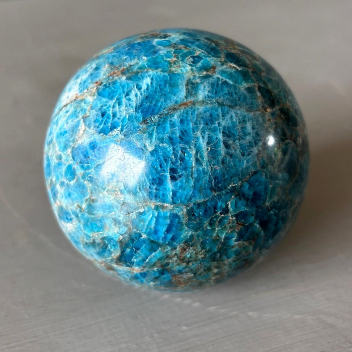Apatite Sphere Blue Veiny Crystal Ball Wounded Warrior 3"