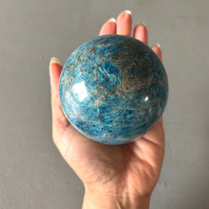 Apatite Sphere Blue Veiny Crystal Ball Wounded Warrior 3"